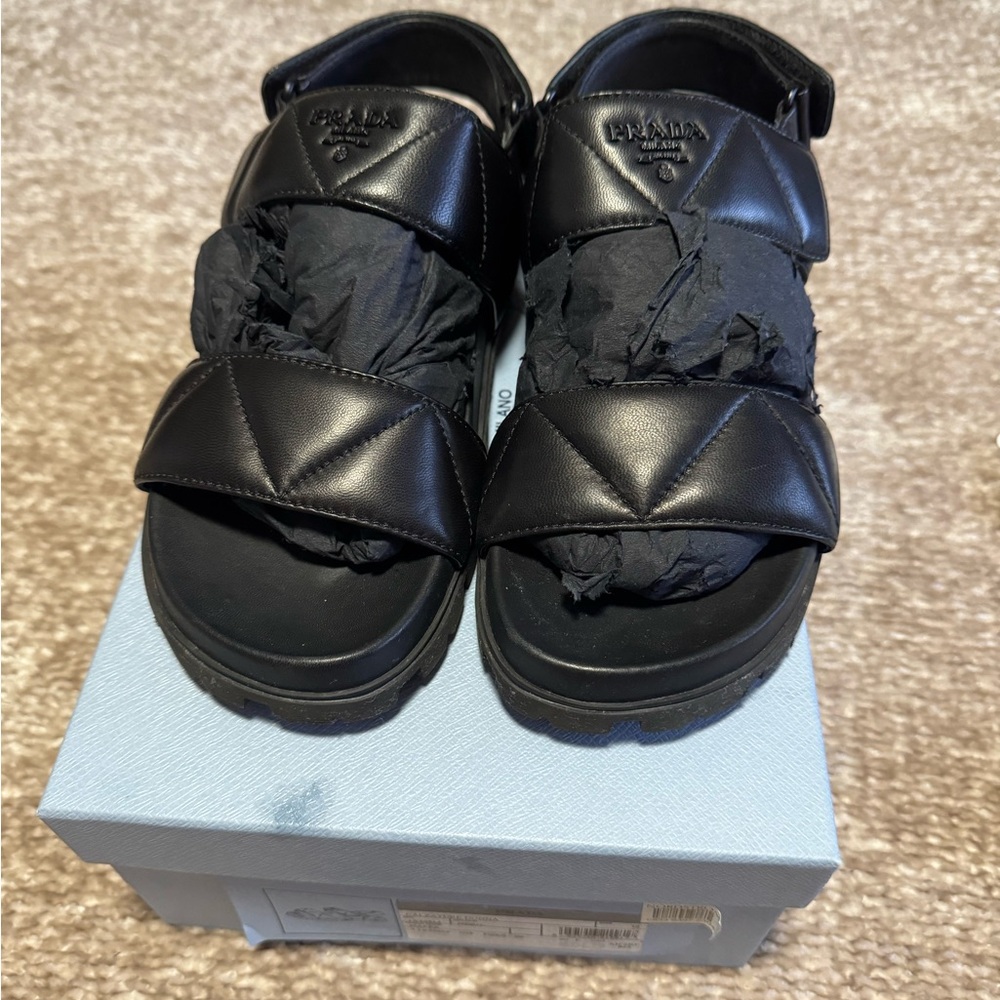 PRADA Quilted Black Sandals